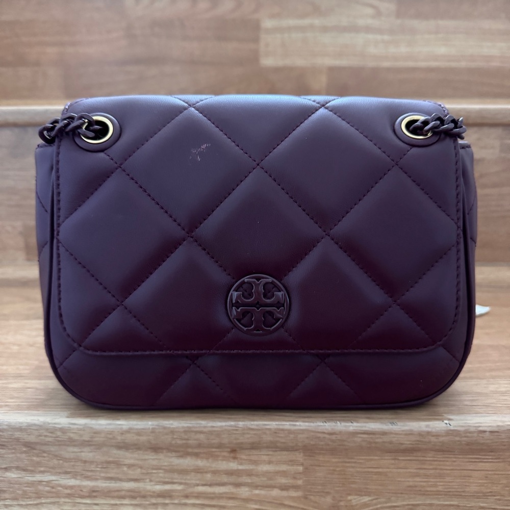 Tory Burch Willa Soft Quilt Small  Leather Shoulder Bag Claret 139283